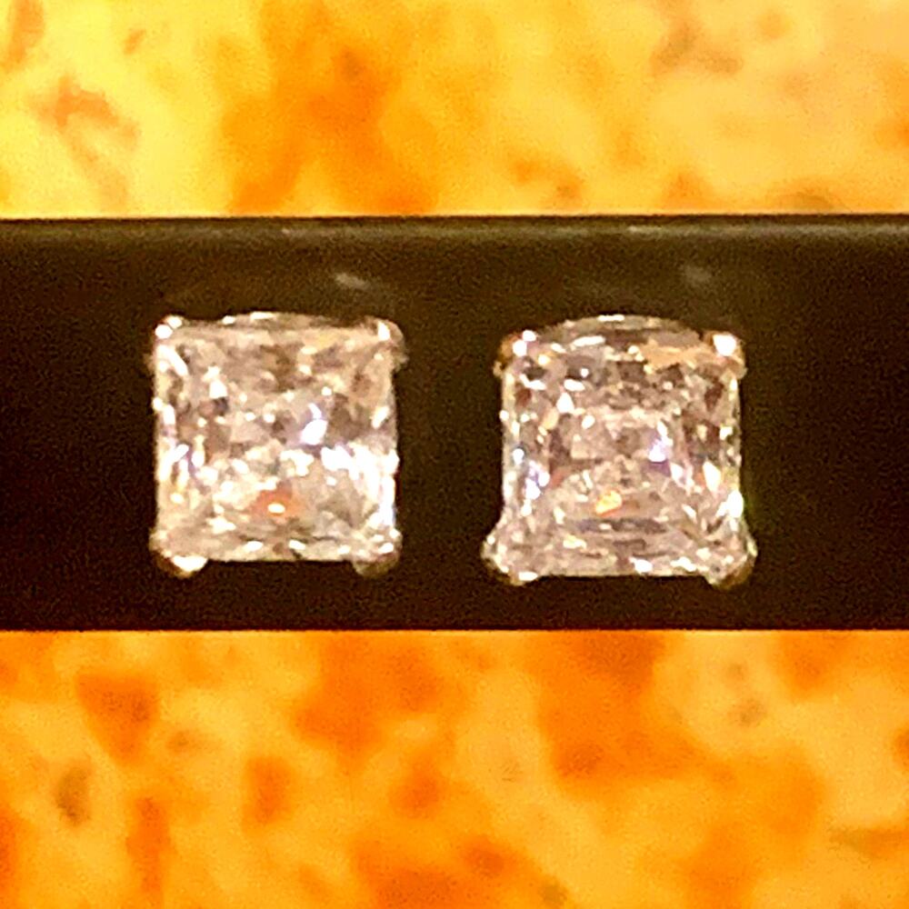 14K White Gold and Cubic Zirconia Princess Cut Studs